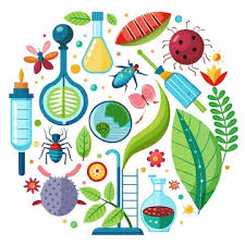 son dibujos de elementos cientificos como celulas, termometros,plantas